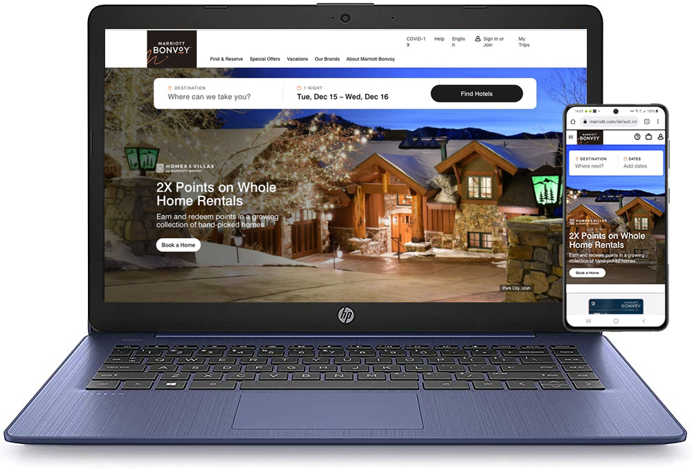 Marriott Bonvoy Homes and Villas website mockup