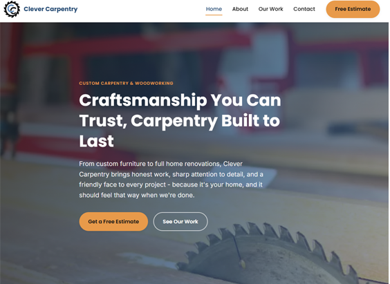 Clever Carpentry website homepage